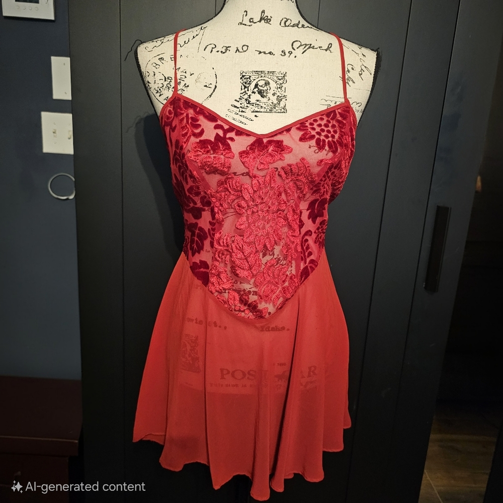 Cacique Red Lace Robe And Babydoll Intimates - Picture 2 of 5